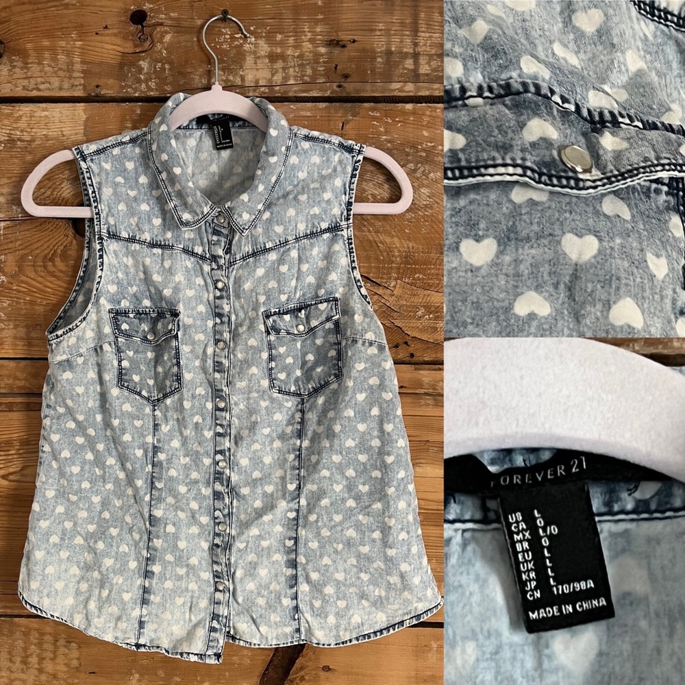Blue hearts button up top